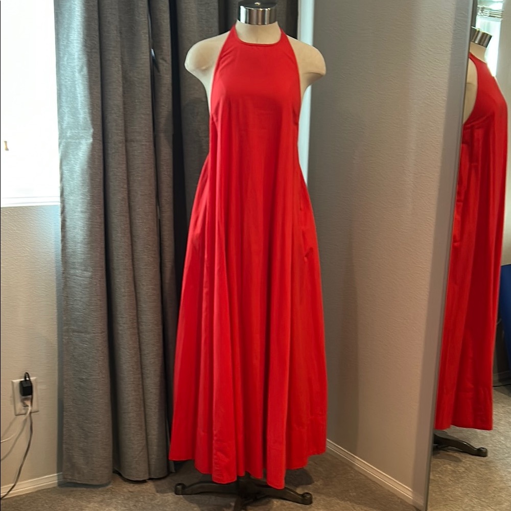 Free People Elegant Red Halter Maxi Dress with side pockets size xs